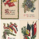 Auch diese vier Ansichtskarten zum deutsch-, österreichischen-, türkischen Dreibund liefen zwischen 1916 und 1917 als Feldpost, eine davon aus Russland nach Deutschland. Sammlung Detlev Brum.