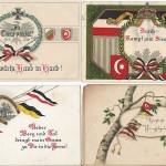 Ansichtskarten zum deutsch-, österreichischen-, türkischen Dreibund wurden nicht nur mit Kriegs- und Durchhalteparolen versendet, sondern auch zum Pfingstfest. Die vier Karten wurden 1916 und 1917 als Feldpost in die Heimat versendet. Sammlung Detlev Brum.