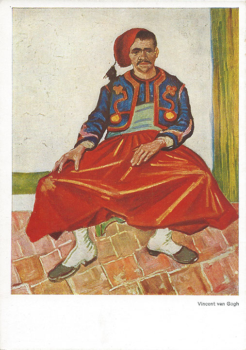 "Der Zuave Milliet 1888" (Vincent van Gogh). Hanfstaengl-Künstlerpostkarte Nr. 27. Ansichtskarte, ungelaufen. Sammlung Detlev Brum. Vincent van Gogh hat mehrere nordafrikanische Zuaven gemalt, die ihm dafür als Model zur Verfügung standen.
