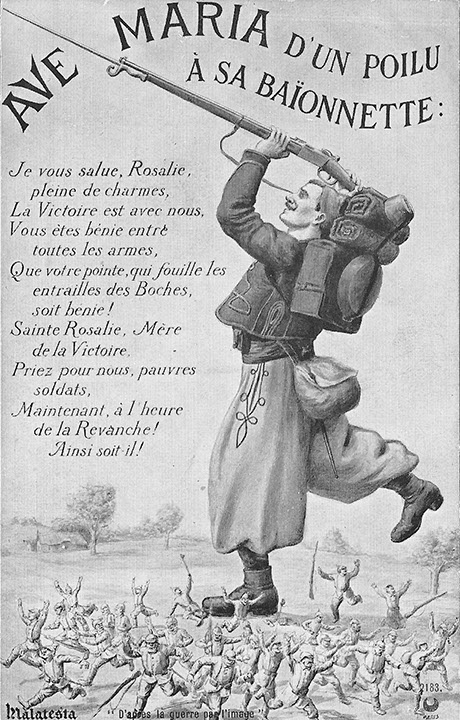 Guerre Européenne 1914-1915. Edition Patriotique. Ansichtskarte, ungelaufen. Sammlung Detlev Brum. An der Westfront: Nordafrikanischer Soldat und flüchtende deutsche Soldaten.