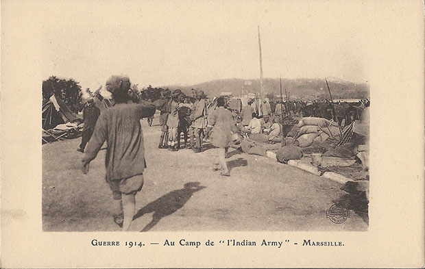 "Guerre 1914 - Au Camp de “l'Indian Army” – Marseille". Carte Postale, ungelaufen. Sammlung Detlev Brum.