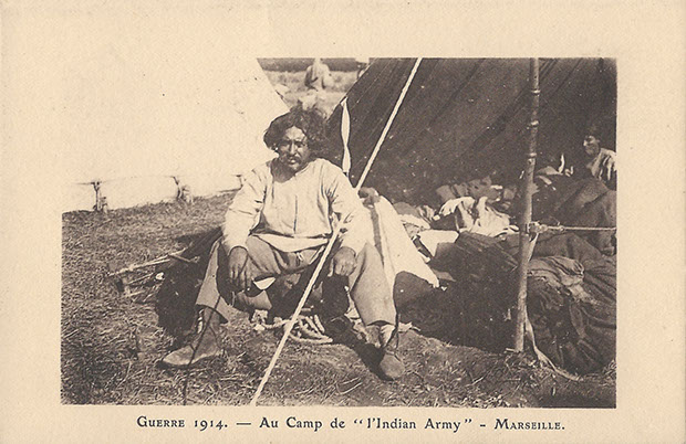 "Guerre 1914 - Au Camp de “l'Indian Army” – Marseille". Carte Postale, ungelaufen. Sammlung Detlev Brum.
