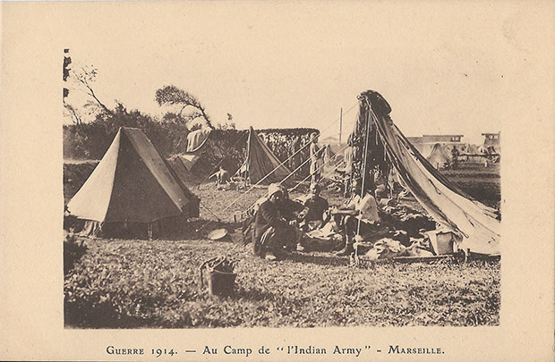 "Guerre 1914 - Au Camp de “l'Indian Army” – Marseille". Carte Postale, ungelaufen. Sammlung Detlev Brum.