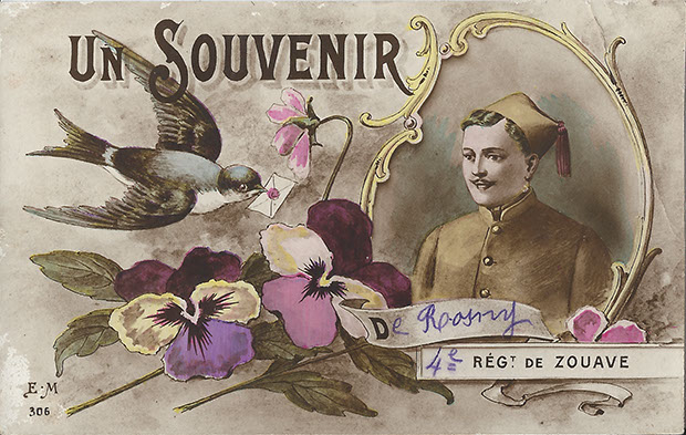 "Un Souvenir de Rosny. 4. Régt de Zouave". Carte Postale, gelaufen im März 1917. Sammlung Detlev Brum.