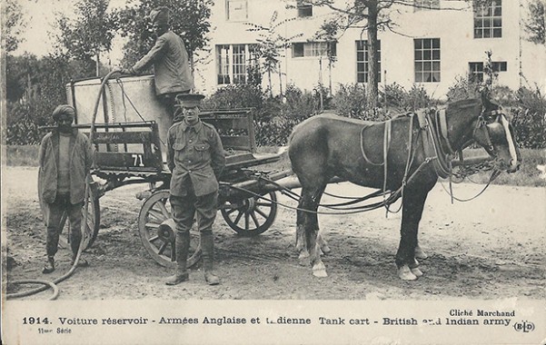 "1914. Voiture reservoir - Armées Anglaise et Indienne" (Tankwagen). Carte Postale, ungelaufen. Sammlung Detlev Brum.