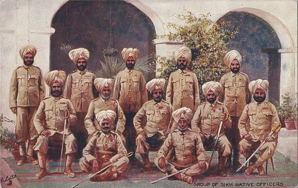 "Group of Sikh Native Officers. The European War 1914. Types of the Indian Army". Post Card, ungelaufen. Sammlung Detlev Brum.